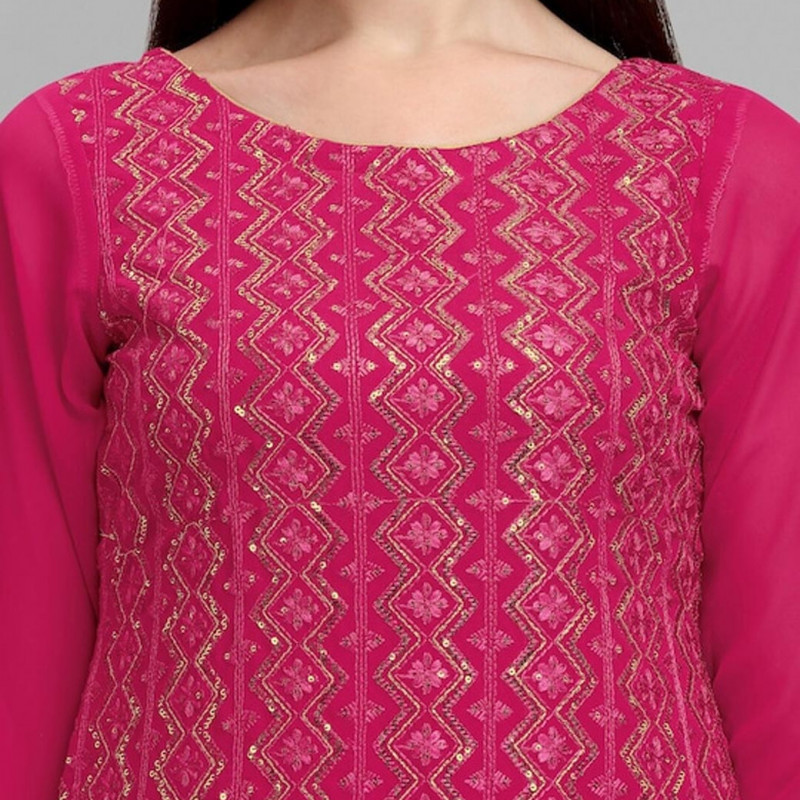 Embroidered semi-stitched dress material