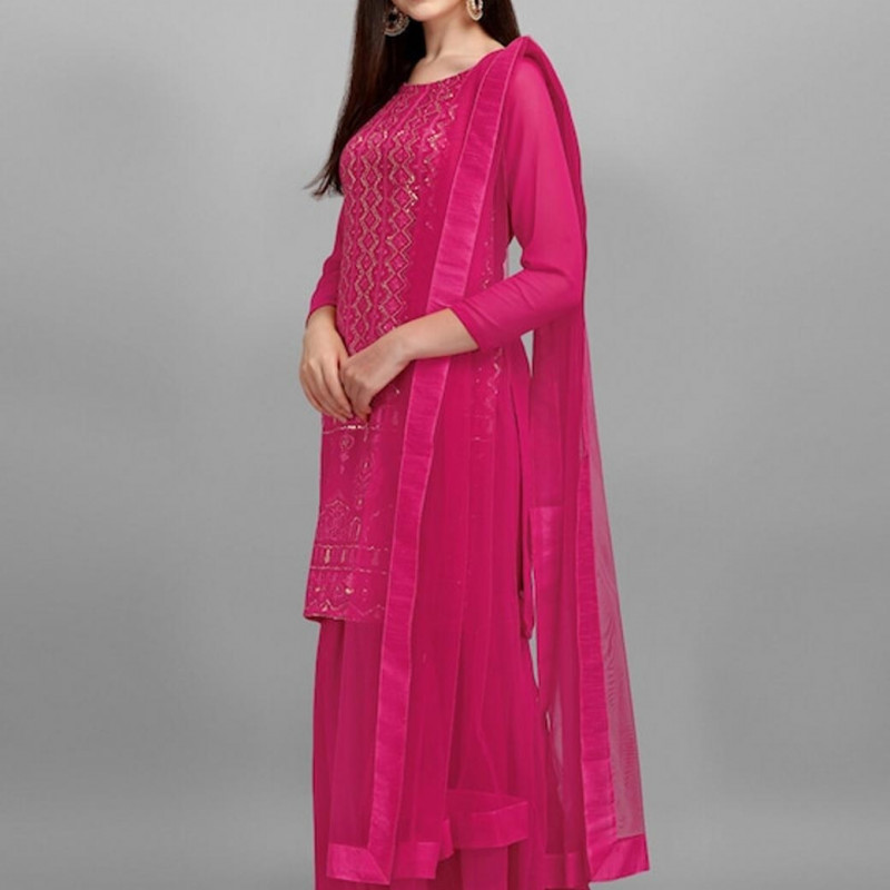 Embroidered semi-stitched dress material
