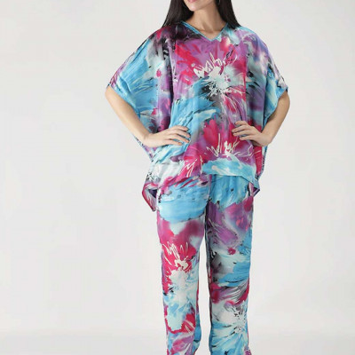 Women Blue & Pink Printed Night suit