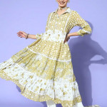 Women Elegant Olive Cotton Volume Kurta