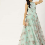 Green & Golden Sequinned Net Maxi Gown