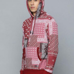 Men Red & Pink Printed Pure Cotton Hooded Sweatshirt