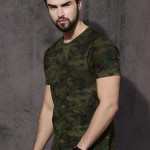 Men Olive Green Round Neck T-shirt